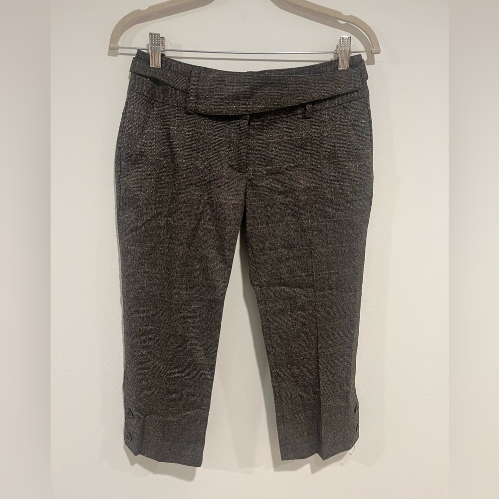 Arden B Textured Brown gold plaid pants. Mid leg length/ straight leg